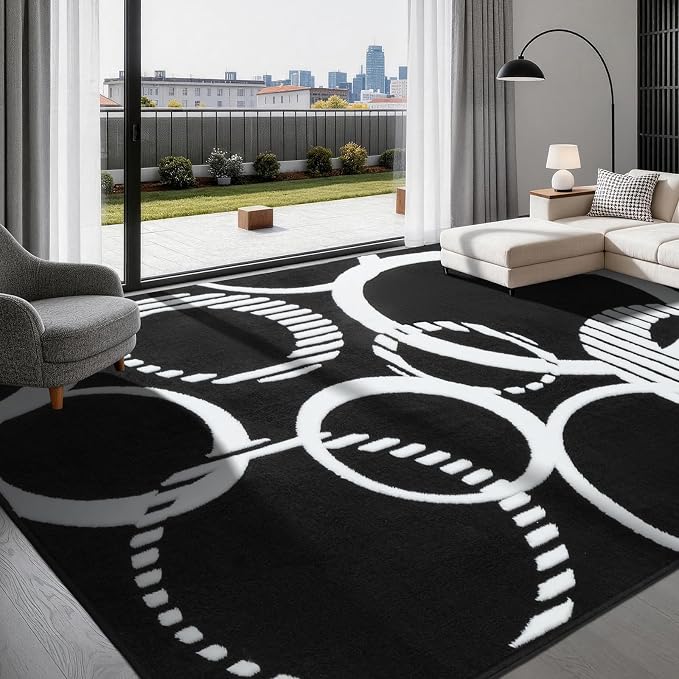 YIHOUSE Black and White Washable Area Rugs 9x12 Living Room High & Low Pile | Large 3D Textured Rug for Bedroom Non Slip, Soft Modern Geometric Carpet for Dining Room Playroom Home Office Decor