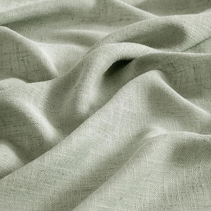 MIULEE Sage Linen Curtains 63 Inch Length 2 Panels for Bedroom Living Room,Green Soft Thick Linen Textured Kitchen Window Drapes Semi Sheer Light Filtering Back Tab Rod Pocket Burlap Look Decor