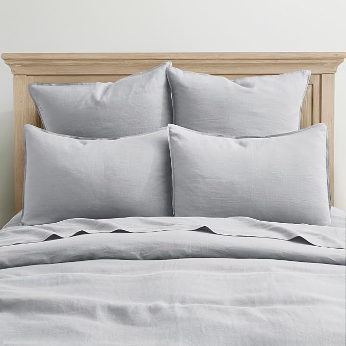 ATLINIA Linen Pillow Cases Standard Sham - 20 x 26 Inch Bed Pillow Protector Cover Set of 2 Bedding Cooling Neutral Pillowcase Shams Light Grey
