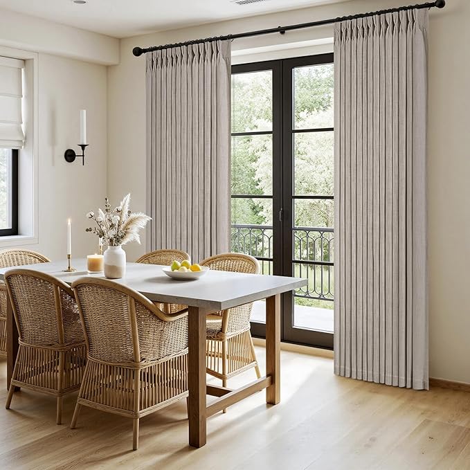 MIULEE Pinch Pleated Thick Linen Curtains 108 Inches Length 2 Panels for Living Room Bedroom, Extra Long Pinch Pleat Drapes Back Tab Light Filtering Taupe Foor to Ceiling Curtains with Hooks&Rings