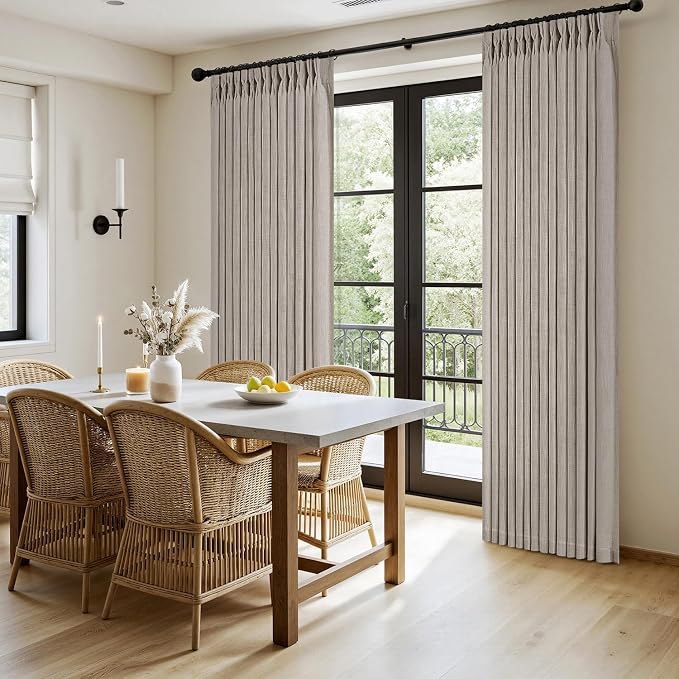 MIULEE Pinch Pleated Thick Linen Curtains 84 Inches Long 2 Panels for Living Room Bedroom, Linen Textured Memory Trained Drapes Pleat Back Tab Light Filtering Taupe Window Curtains with Hooks&Rings