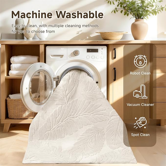 Pauwer Area Rugs for Living Room 8x10, Machine Washable Non Slip Rug, Beige | Neutral Boho Modern, Soft Fluffy Indoor Floor Carpet, For Bedroom Dining Room Nursery Kids Room Dorm