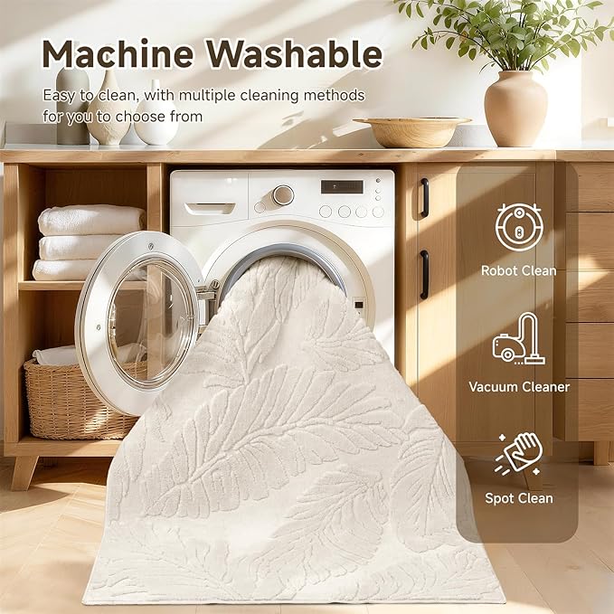 Pauwer Area Rugs for Living Room 5x7, Machine Washable Non Slip Rug, Beige | Neutral Boho Modern, Soft Fluffy Indoor Floor Carpet, For Bedroom Dining Room Nursery Kids Room Dorm
