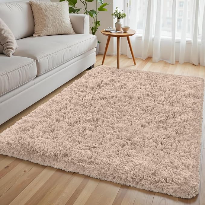 4x6 Area Rug for Living Room, Ultra Soft Fluffy Shag Rugs for Bedroom, Non-Slip Large Fuzzy Plush Rug Indoor Floor Carpet for Nursery Kids Office Dorm Modern Decor, Beige