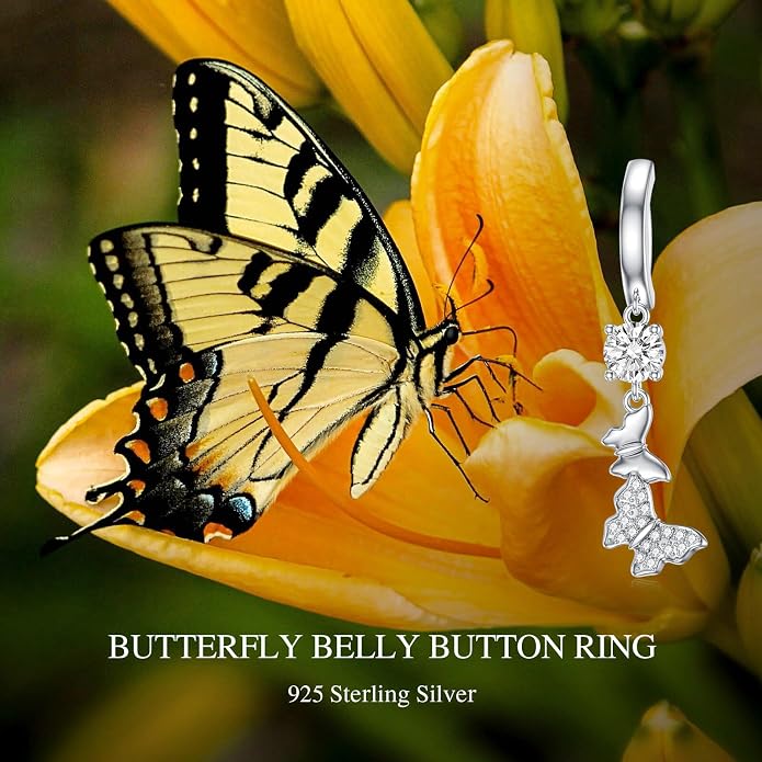 Butterfly Cross Shark Belly Button Ring 925 Sterling Silver Clicker Belly Rings Dangle Navel Ring Hypoallergenic Navel Piercing Belly Piercing Jewelry Gifts for Women