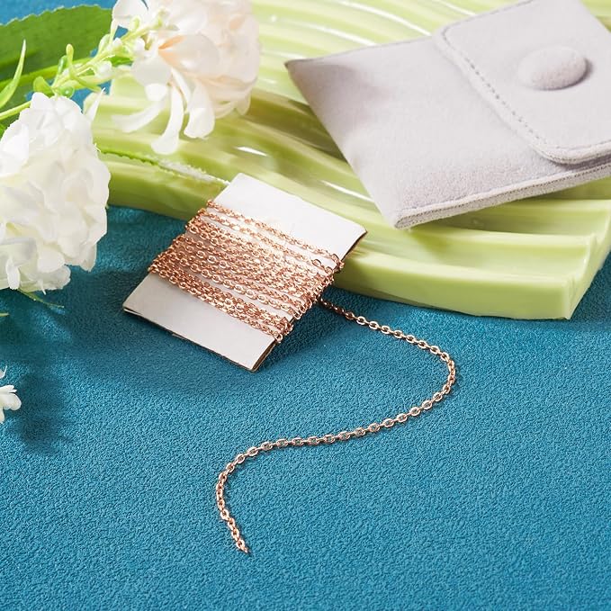 Elecrelive 925 Sterling Silver Cable Chain 3.28 Feet Rose Gold Unwelded Necklace Chains with Jewelry Cleaning Cloth Velvet Storage Bag for Men Women Jewelry Chain DIY Making