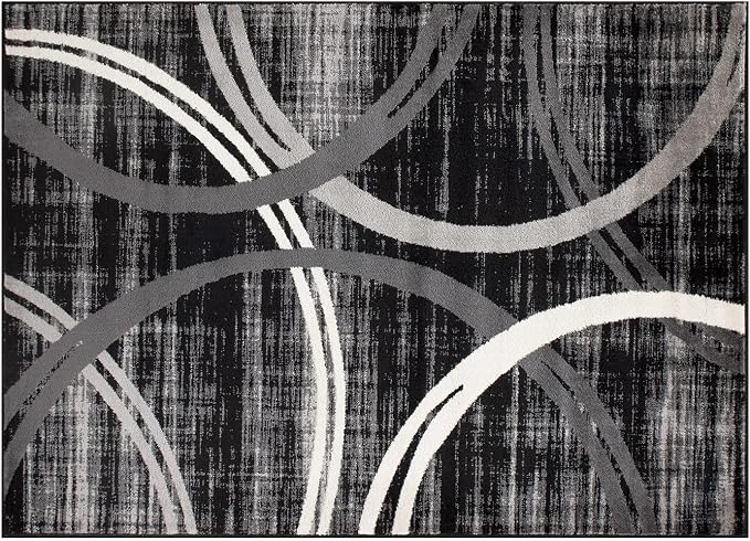 Rugshop Wavy Circles Modern Jute Backing Accent Area Rug Black 2' x 3'