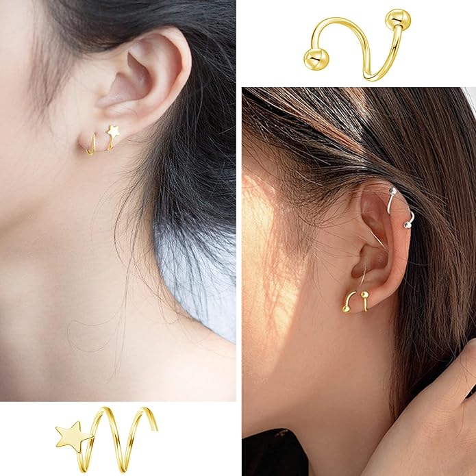 MJust 18 Pairs Women‘s Hypoallergenic Flat Back Stud Earrings, 20g Stainless Steel Earrings Sets for Men, Tiny Unisex Screw Back Cartilage Earrings.