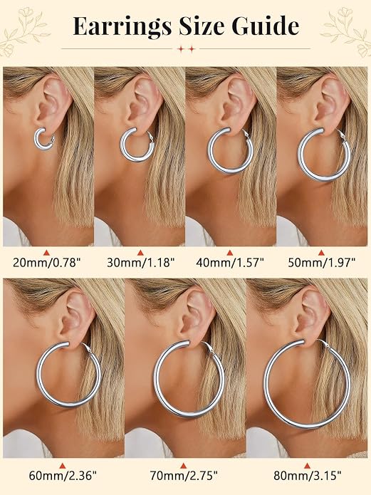 FaithHeart Chunky Hoop Earrings for Women, Silver/Black/14K Gold Plated Stainless Steel Earrings 5mm Thick Hollow Tube Hoops Hypoallergenic Lightweight Earring 20/30/40/50/60/70/80mm