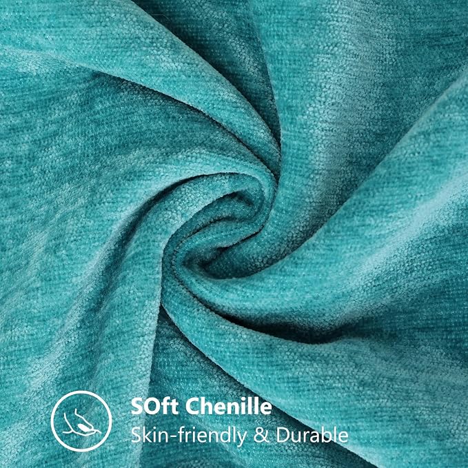 decorUhome Soft Chenille Throw Pillow Covers 16x16 Set of 2 Turquoise | Fall Textured Decorative Throw Pillow Cases Stitched Edge Modern Farmhouse Luxury Boho Velvet for Couch Sofa Bed Home Decor
