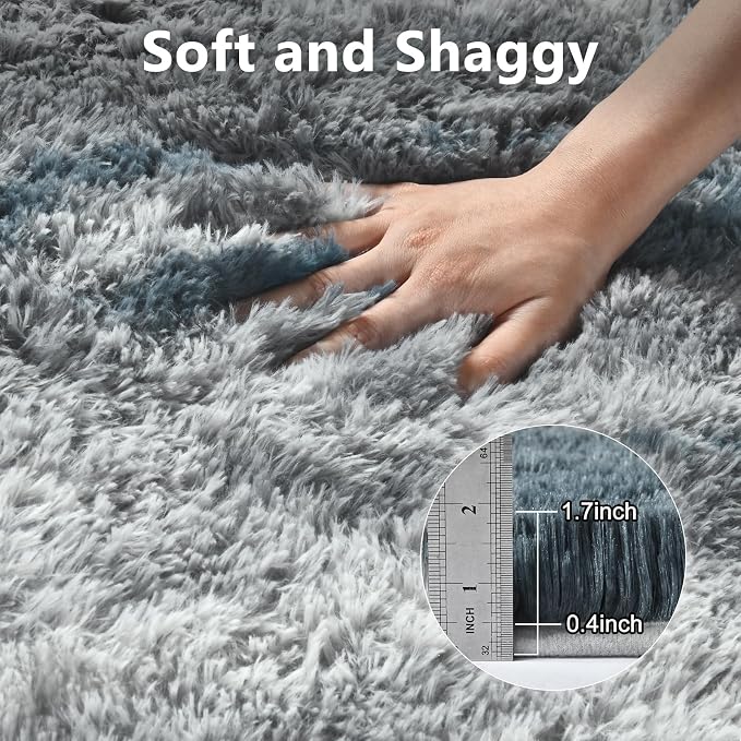 9x12 Extra Large Area Rugs for Living Room, Shaggy Non-Slip Tie-Dyed Rugs for Bedroom Kids Playroom Dorm Room, High Pile Ultra Soft Carpet, Blue