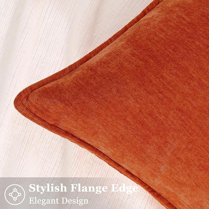 decorUhome Chenille Rust Velvet Throw Pillow Covers 26x26 Set of 2 | Fall Soft Euro Sham Couch Decorative Modern Farmhouse Pillow Cases with Elegant Design for Sofa Bed Living Room Home Decor