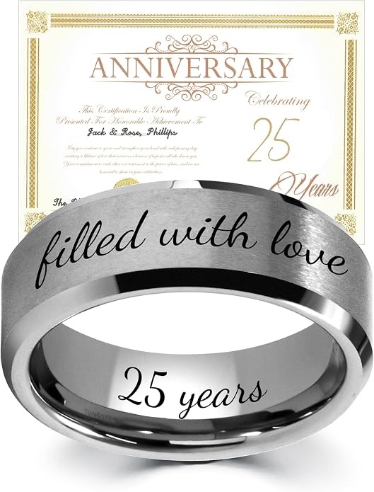 LerchPhi 8MM Black Tungsten Rings for Men, Polished Black Mens Rings with Silver Beveled Edge Mens Wedding Band