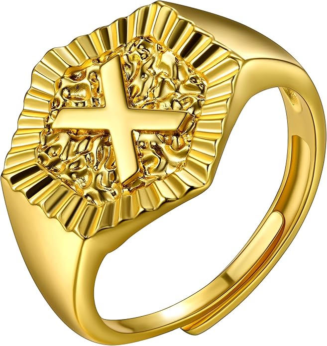 U7 Initial Ring Wedding Band for Men Women 18K Gold Plated Statement Hexagon A-Z Letter Jewelry Personalized Stackable Signet Rings