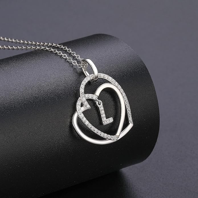 Infinity Heart Necklaces for Women, S925 Sterling Silver Initial Necklace Womens Jewelry Mothers Day Gifts Girls Valentines Gifts for Her Christmas Birthday Gifts for Women Mom Wife Girlfriend