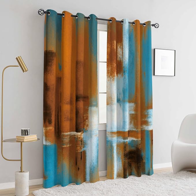 Asuexpect Rust Curtains 2 Panels Abstract Curtain Room Darkening Grommet Window Drapes Modern Decorative Window Treatments for Bedroom Living Room, 52x96 Inches