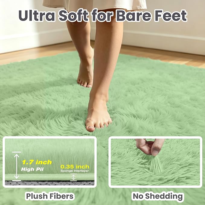 8x10 Area Rug for Living Room, Ultra Soft Fluffy Light Green Rugs for Bedroom, Non Slip Large Shag Carpet, Fuzzy Plush Nursery Rug, Thick Washable Indoor Floor Carpets for Kids Office Dorm Home Decor