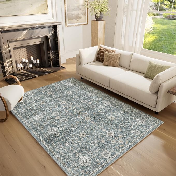Washable Rugs for Living Room: 5x7 Area Rugs for Bedroom Ultra Soft Non-Slip Stain Resistant Vintage Boho Large Carpet for High-Traffic Dining Room - Farmhouse Decor