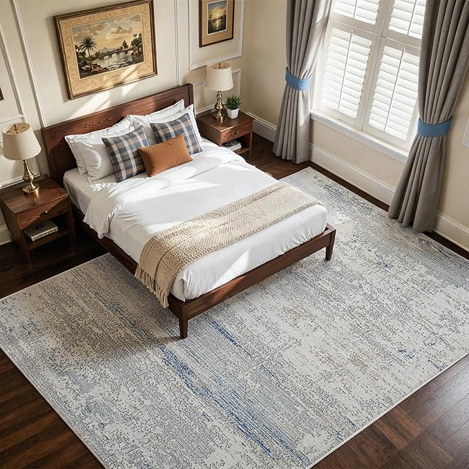 Washable Rugs 9x12 Area Rug for Living Room- Modern Abstract Rugs for Bedroom,Dining Room, Large Soft Low Pile Carpet with Non Slip Rubber Backing,Neutral Accent Rug for Nursery Home Office