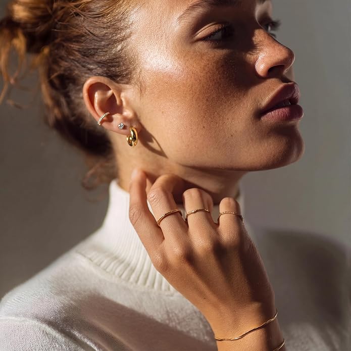 MYEARS Women Hoop Earrings Gold 14K Gold Filled Small Simple Handmade Hypoallergenic Everyday Illusion Jewelry
