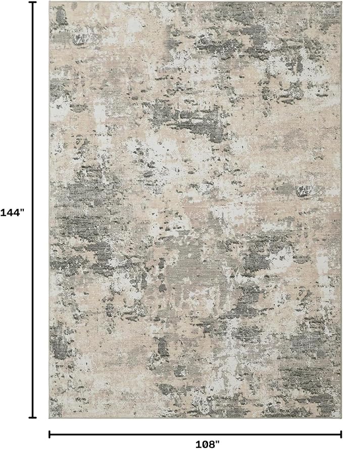 ROYHOME Modern Abstract Area Rug 9x12 Non Slip Non Shedding Rug Low Pile Stain Resistant for Bedroom Living Room,Grey Yellow