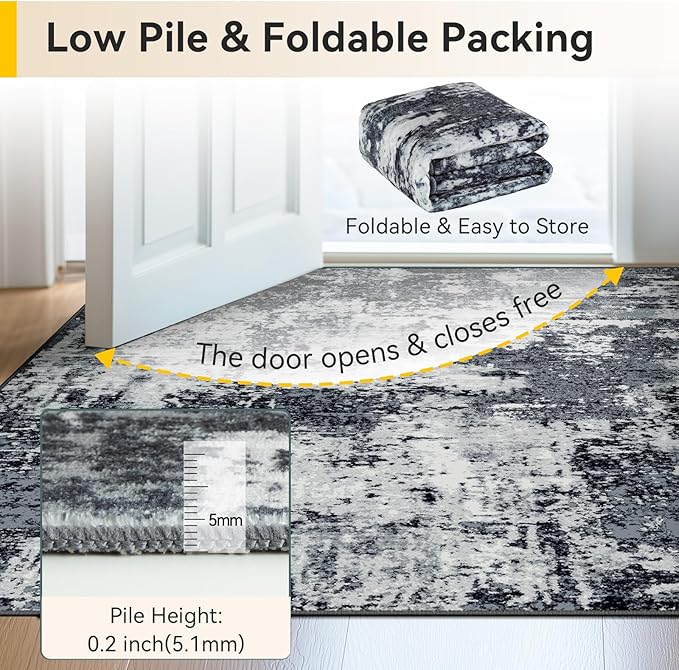 RELEANY Washable Area Rugs 6'x9' Non-Slip Modern Abstract Soft for Living Room Entryway Bedroom Kitchen, Print Pattern, Black Navy Blue Gray