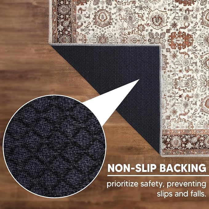 Keen Home Design 9x12 Rug - Machine Washable Area Rug with Non-Slip Backing, Ideal for Living Room, Dining Room, Bedroom - Vintage, Easy Clean, Durable, Low Pile - (9' x 12')