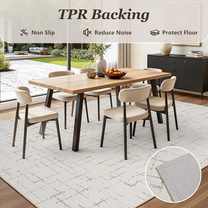 Engiw-Beige Neutral 8x10 Area Rug for Living Room Rug-Carpet Bedroom Rugs Textured Tufted Jacquard Modern Washable Rug for Dining Room Nursery Non Slip
