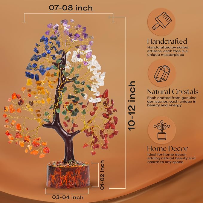 Seven Chakra Gemstone Tree With Chakra Pendant, Crystal Tree, Fake Plants Home Decor, Crystals, Birthday Gifts for Women, Crystals and Healing Stones, Office Desk Accessories, Room Decor, Gifts 10-12"
