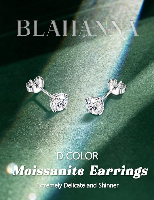 Moissanite Stud Earrings 18K White Gold Plated Brilliant Round Cut Solid 925 Sterling Silver Hypoallergenic Dainty Moissanite Jewelry for Sensitive Ear D Color VVS1 Clarity for Women Men 0.8CT-3CT
