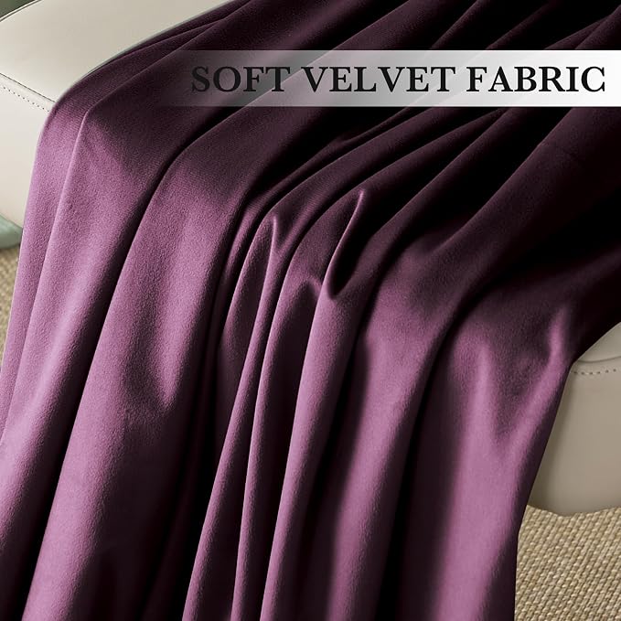RYB HOME Eggplant Purple Velvet Curtains for Bedroom Living Room, Thermal Insulated Privacy UV Heat Blocking Luxurious Soft Rod Pocket Back Tab Drapes for Nursery, 52" W x 72" L, 2 Panels