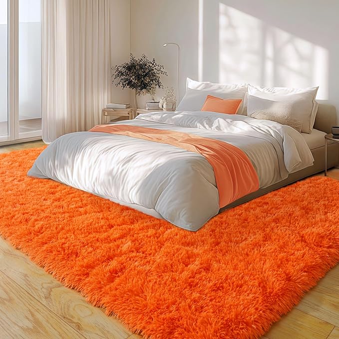 6x9 Large Area Rugs for Living Room, Fluffy Shag Rug for Bedroom | Orange Shaggy Shag Carpet, Soft and Comfy, Big Fuzzy Carpet for Kids, Girls, Boys Room Dorm Home Decor Aesthetic, Non Slip