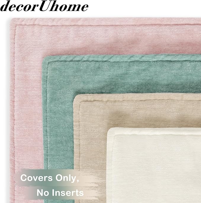 decorUhome Set of 4 Chenille Throw Pillow Covers 20x20 (Beige/Pink) | Couch Decorative Soft Neutral Pillow Covers with Elegant Design for Living Room Bed Sofa