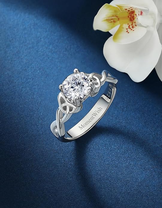 MomentWish Engagement Ring for Women, 1-2 Carats Moissanite Rromise Ring, D Color VVS1 Moissanite Wedding Ring 925 Sterling Silver Solitaire Rings