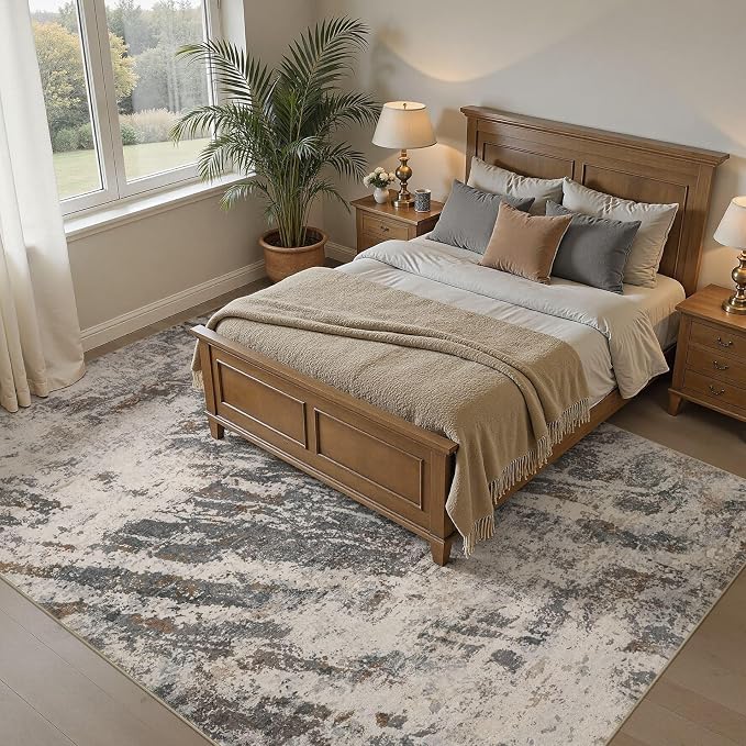 DMOYEST Area Rug Living Room Rugs - 5x7 Large Soft Indoor Neutral Modern Abstract Low Pile Washable Rug Carpet for Bedroom Dining Room Farmhouse Home Office-Dark Brown/Grey