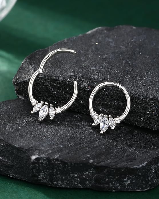 COCHARM 14K Gold Septum Rings 14K Yellow Gold Septum Piercing Jewelry 16g Septum Clicker 14kt Real Gold Daith Earrings Solid Gold Daith Piercing Hoop Daith Jewelry for Women Men