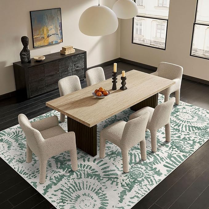 BLISSA Fresh Green Modern 5x7 Area Rug - Ultra-Thin Washable Living Room Rug, Soft Non-Slip Geometric Neutral Abstract Rugs for Bedroom Kid Room Nursery Playroom Foyer Dining Room Rugs for Under Table