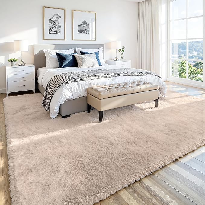 4x6 Area Rug for Living Room, Ultra Soft Fluffy Beige Rugs for Bedroom, Non Slip Large Shag Carpet, Fuzzy Plush Nursery Rug, Thick Washable Indoor Floor Carpets for Kids Office Dorm Home Decor