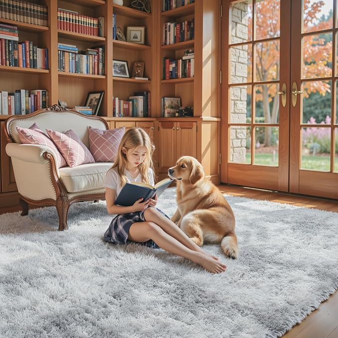 Rugs for Living Room 5x8, Alfombras para Salas Shag Large Plush Soft Area Rug, Shaggy Carpets for Bedroom,Boys Girls Home Decor Aesthetic(Light Grey Tie-Dyed, 5x8 Feet)
