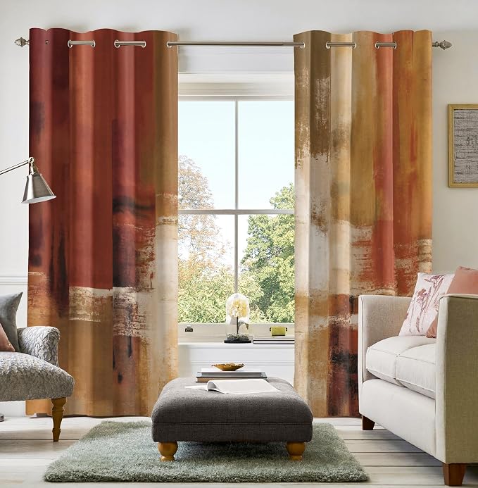 Asuexpect Burnt Orange Curtains 2 Panels Abstract Rust Curtain Room Darkening Grommet Window Drapes Modern Decorative Window Treatments for Bedroom Living Room, 52x108 Inches