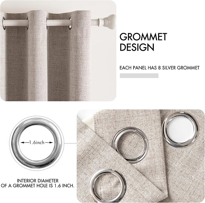 MIULEE Linen Blackout Curtains and Drapes 100% Room Darkening Thermal Insulated Grommet Window Panels with Coating 2 PCs W 42 x L 84 inches Khaki