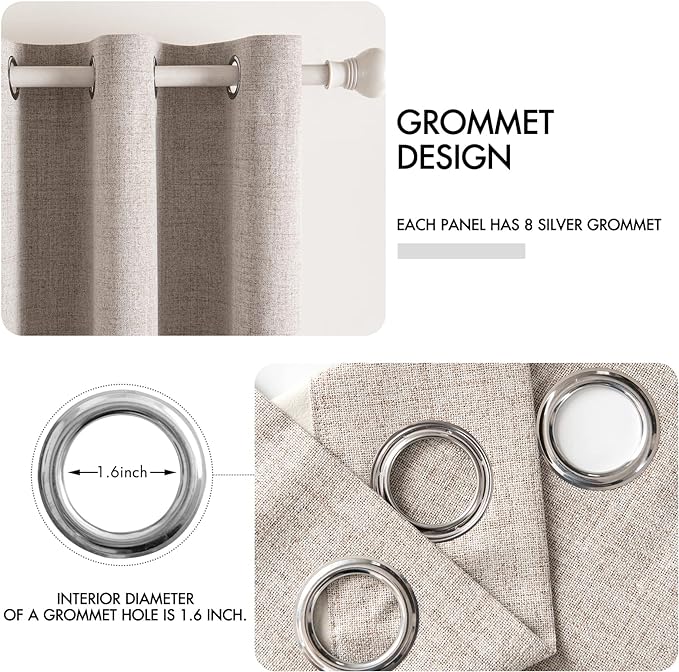 MIULEE Blackout Curtains for Bedroom Linen Texture Solid Thermal Insulated Natural Khaki Grommet Room Darkening Curtains & Drapes Luxury Decor for Living Room 52x54 Inch (2 Panels)