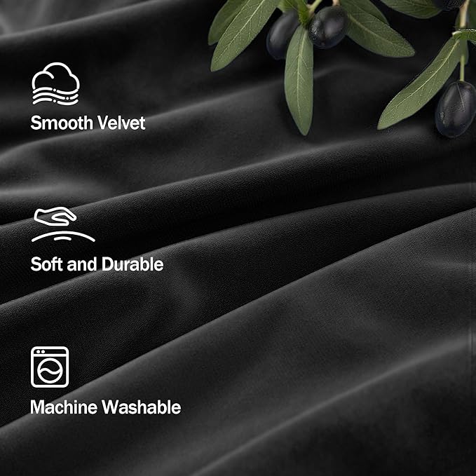 Black Velvet Curtains for Living Room 108 Inches Long 2 Panels Heat Noise Reducing Black Out Drapes for Sliding Door Movie Theater Man Cave Masculine Modern Victorian Vintage Bedroom Decor 9ft Length