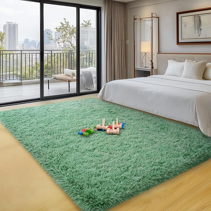 qulint 3x5 Area Rug for Bedroom, Fluffy Sage Green Rug for Living Room | Cozy Shag Small Carpet for Nursery, Fuzzy Plush Shaggy Rug for Boys and Girls Dorm Nursery Classroom Home Decor