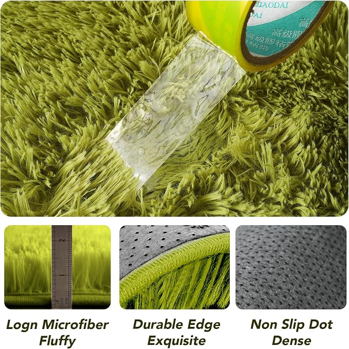 Green Area Rug for Living Room: 6x9 Fluffy Shag Carpet-Modern Fuzzy Furry Plush Soft Rugs for Kids Girls Room,Shaggy Rug for Living Room,Bderoom,Dorm Home Decor(6x9 Feet,Light Green)