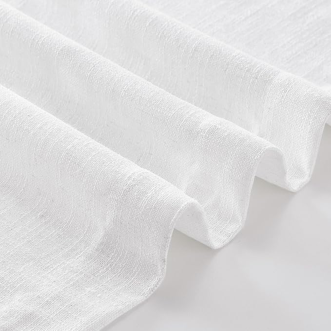 TWODRAPES Snow White Pinch Pleated Linen Curtains 63 Inch Length 2 Panels | for Dining Living Room Bedroom Window, Memory Shape Trained, 400GSM Fabric, Semi Sheer, Pinch Pleat with Hooks Rings 40x63