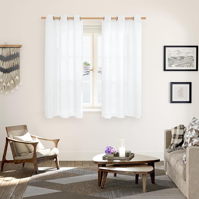 YoungsTex Linen White Curtains 54 Inch Length, Light Filtering Drapes with Bronze Grommet Privacy for Bedroom Living Room Window, 42 X 54 Inch, 2 Panels