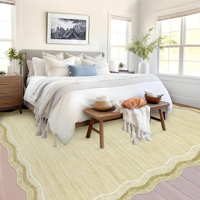 Garvee Scalloped 5x7 Rugs Washable Area Rugs for Living Room,Modern Stain Resistant Solid Rug for Bedroom Kids Room, Scalloped Low Pile Non-Slip Neutral Rug for Dining Room Home Office Dorm,Beige | Rugs for Living Room, Non-Slip Soft Carpet for Bedroom...