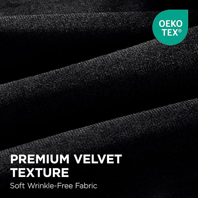 Joydeco 100% Blackout Velvet Curtains Black 108 Inch Back Tab | Luxury Thermal Insulated Velvet Curtains for Bedroom Living Room, Soundproof Blackout Window Drapes