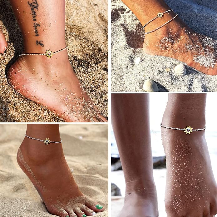 PROSILVER 925 Sterling Silver Ankle Bracelets For Women, Stylish Chain Anklets, Summer Beach Jewelry, 8.6-10.6 Inch Adjustable, Come with Box